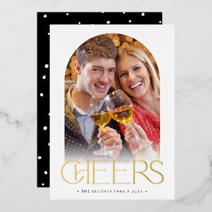 CHRISTMAS COUPLE Modernes Foto CHEERS Overlay Folieneinladung