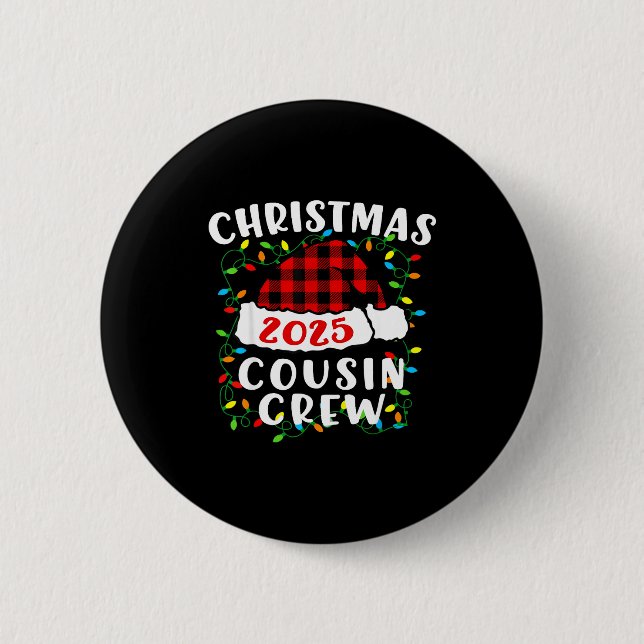 Christmas Cousin Crew 2025 Plaid Santa Hat Xmas Li Button (Vorderseite)