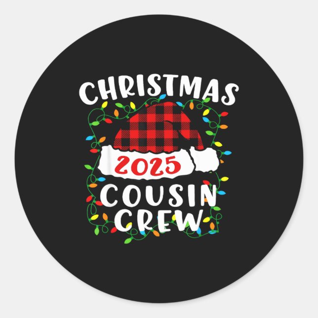 Christmas Cousin Crew 2025 Plaid Santa Hat Xmas Li Runder Aufkleber (Vorderseite)