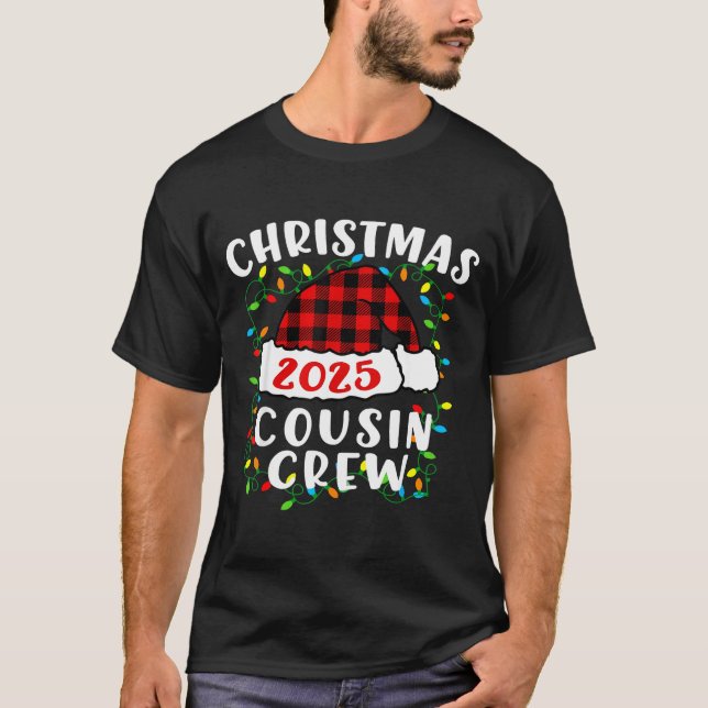 Christmas Cousin Crew 2025 Plaid Santa Hat Xmas Li T-Shirt (Vorderseite)