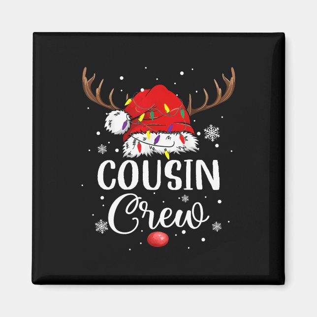 Christmas Cousin Crew Funny Santa Hat Light Kids M Magnet (Vorne)