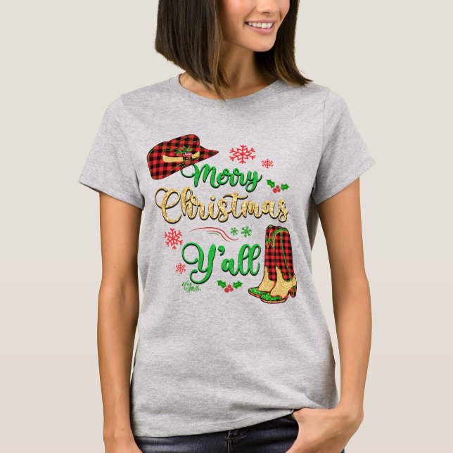 Christmas Cowgirl Hat & Boots T - Shirt (Vorderseite)