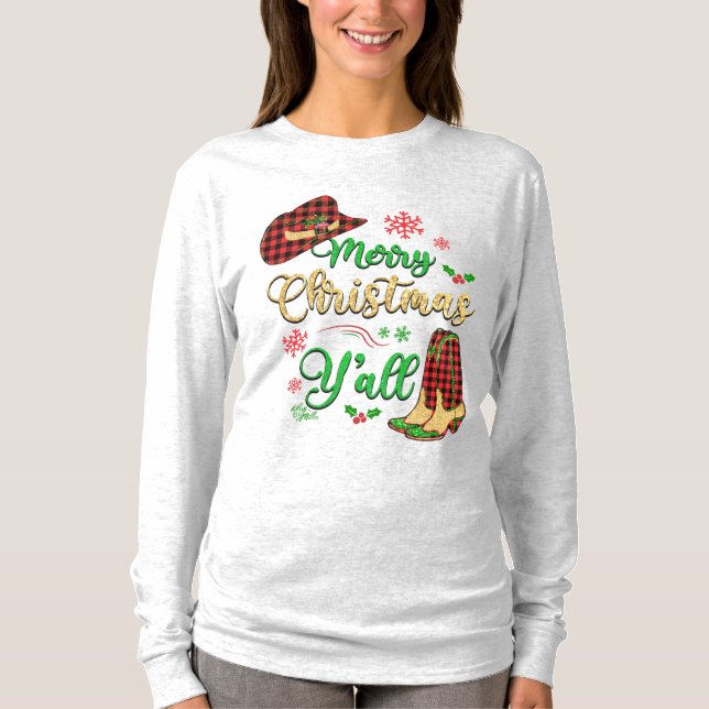 Christmas Cowgirl Hat & Boots T - Shirt (Vorderseite)