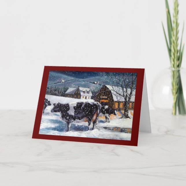 CHRISTMAS: COWS: SCHNEE: ART: KARTE (Vorderseite)