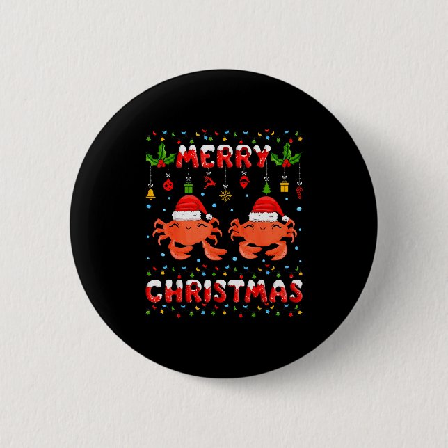 Christmas Crab Shirt Santa Hat Lights Xmas Funny  Button (Vorderseite)