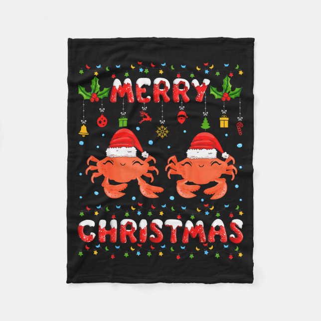 Christmas Crab Shirt Santa Hat Lights Xmas Funny  Fleecedecke (Vorderseite)