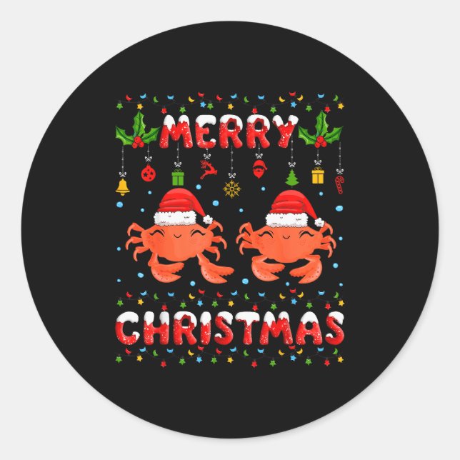 Christmas Crab Shirt Santa Hat Lights Xmas Funny  Runder Aufkleber (Vorderseite)