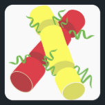 Christmas Crackers Quadratischer Aufkleber<br><div class="desc">Weihnachtskricker sind ein wesentlicher Bestandteil der Weihnachtszeit,  also hier sind Sie,  um an Ihrem Baum hängen,  Geschenke verpacken oder für Partys.</div>