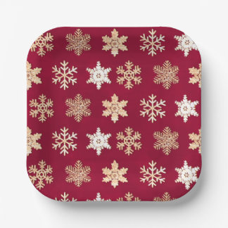 Christmas cranberry gold snowflakes pappteller