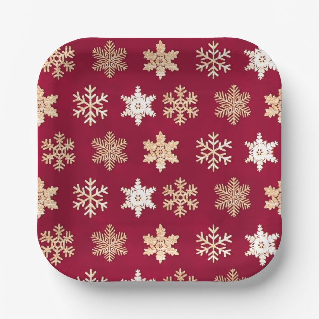 Christmas cranberry gold snowflakes pappteller (Vorderseite)