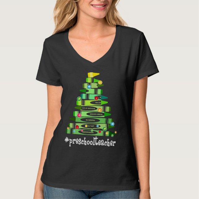 Christmas Crayon Preschool Teacher Tree Best  Chri T-Shirt (Vorderseite)
