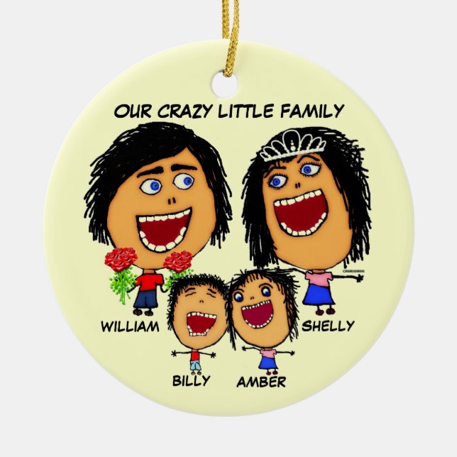 Christmas Crazy Family Cartoon Keramikornament (Vorne)