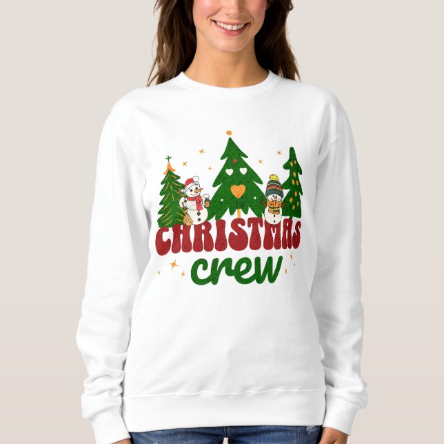Christmas Crew Happy Winter Scene Playful Snowman Sweatshirt (Vorderseite)