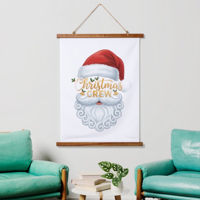 Christmas Crew Santa Head Wall Art Print  Wandteppich Mit Holzrahmen (Wohnzimmer)