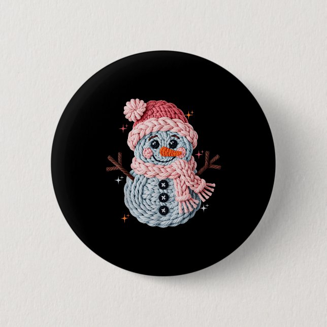 Christmas Crochet Faux Yarn Crochet Snowman Funny  Button (Vorderseite)
