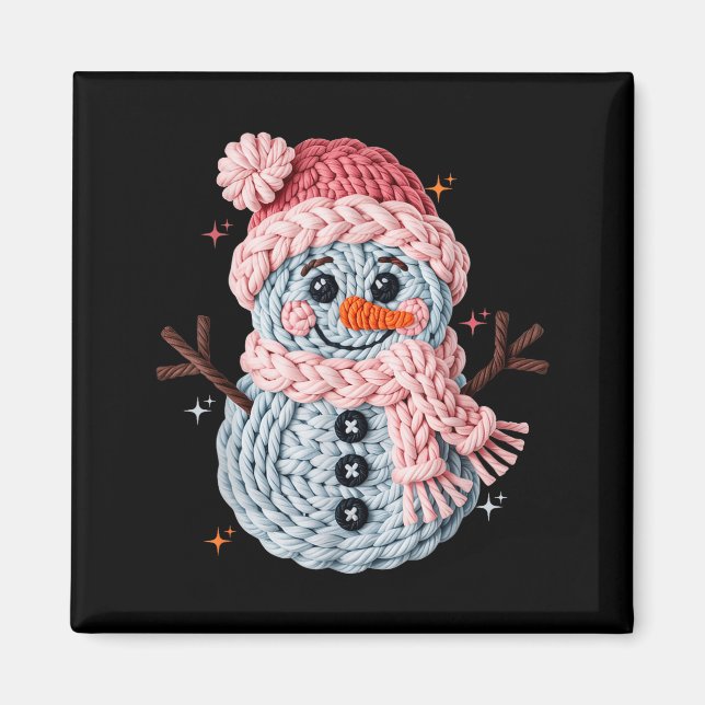 Christmas Crochet Faux Yarn Crochet Snowman Funny  Magnet (Vorne)