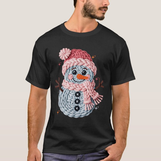 Christmas Crochet Faux Yarn Crochet Snowman Funny  T-Shirt (Vorderseite)