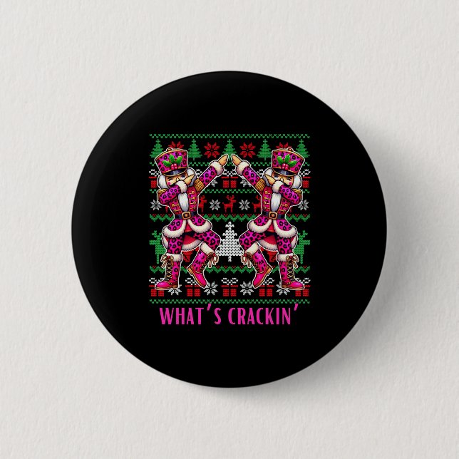 Christmas Crushing It Nutcracker - Funny Retro Ugl Button (Vorderseite)
