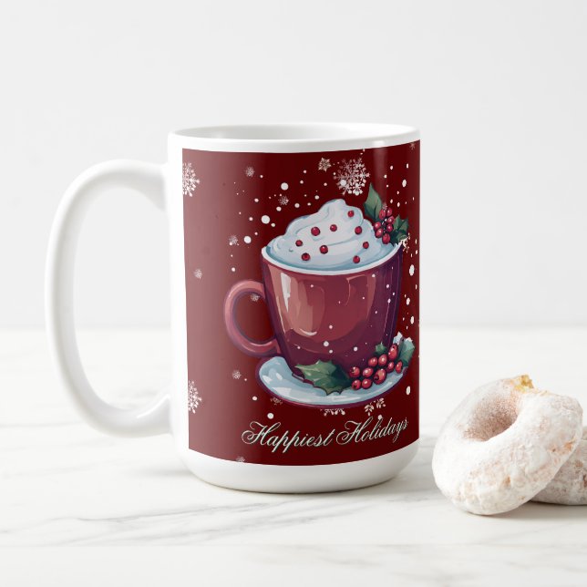 Christmas Cup of Hot Chocolate | Red Coffee Mug Kaffeetasse (Mit Donut)