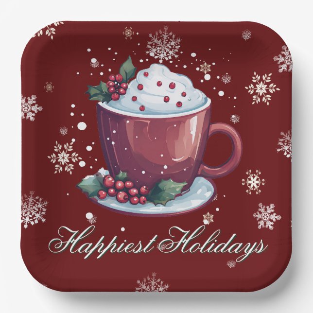 Christmas Cup of Hot Chocolate | Red Pappteller (Vorderseite)