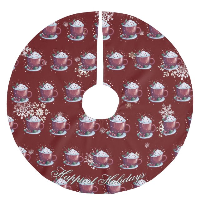Christmas Cup of Hot Chocolate | Red Polyester Weihnachtsbaumdecke (Vorderseite)