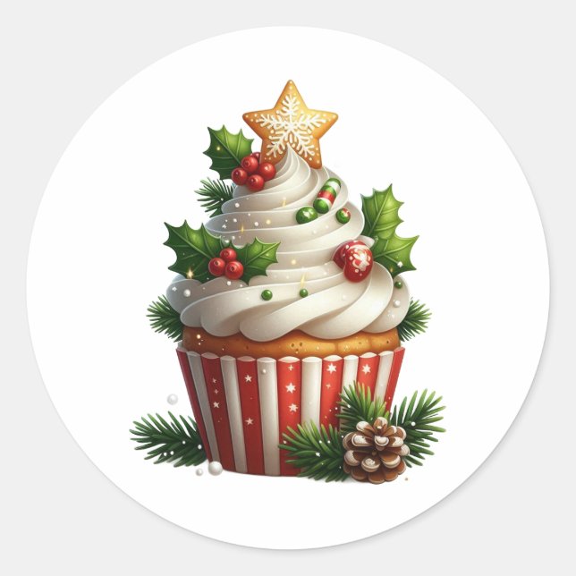 Christmas Cupcake Simple Seasonal Runder Aufkleber (Vorderseite)