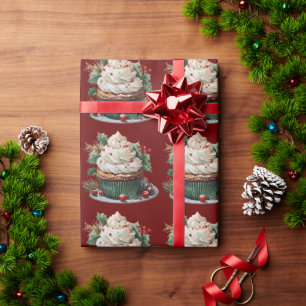 Christmas Cupcake White Zuckerguss Holly Red Berri Geschenkpapier