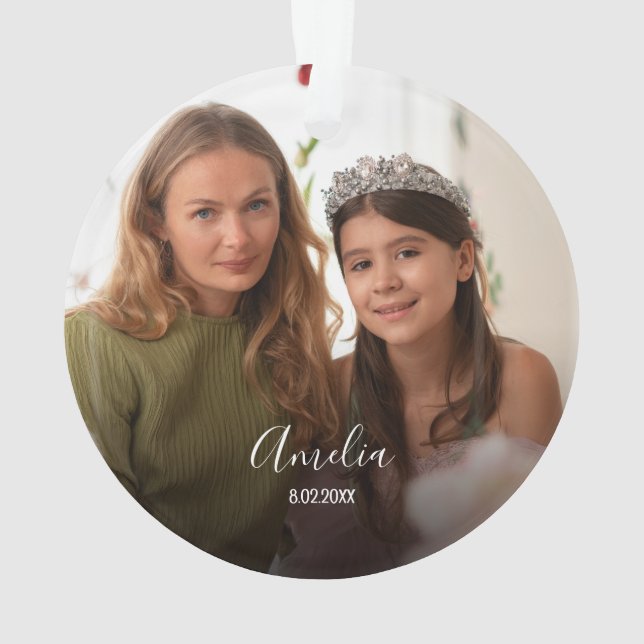  Christmas Custom 2-photo White Script Ornament (Rückseite)