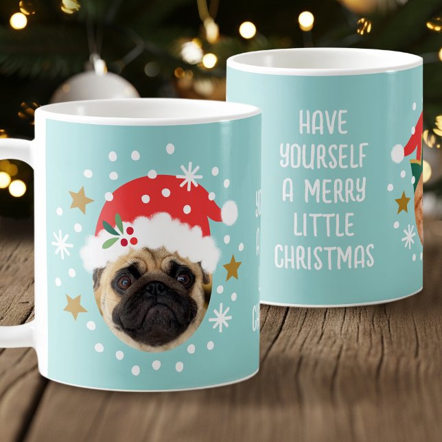 Christmas Custom Foto Funny Elf Santa Pet Blau Kaffeetasse (Von Creator hochgeladen)