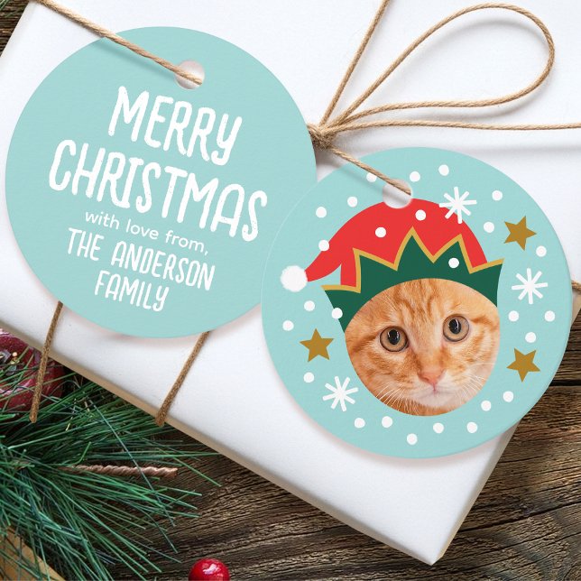 Christmas Custom Foto Name Funny Elf Blue Geschenk Geschenkanhänger (Von Creator hochgeladen)