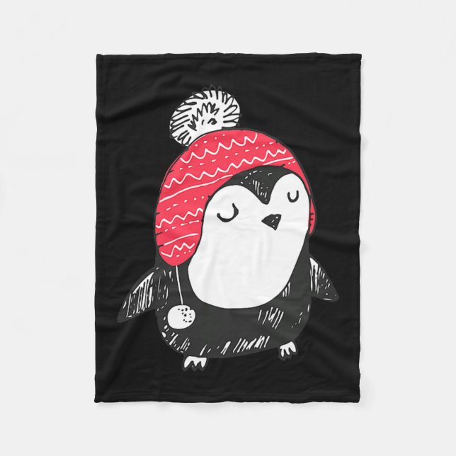 Christmas Cute Baby Penguin Wearing Winter Hat W_e Fleecedecke (Vorderseite)