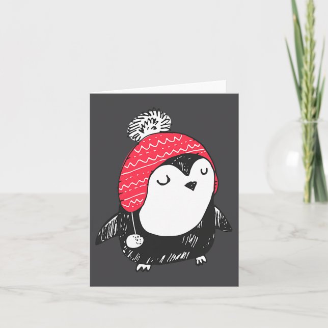Christmas Cute Baby Penguin Wearing Winter Hat W_e Karte (Vorderseite)