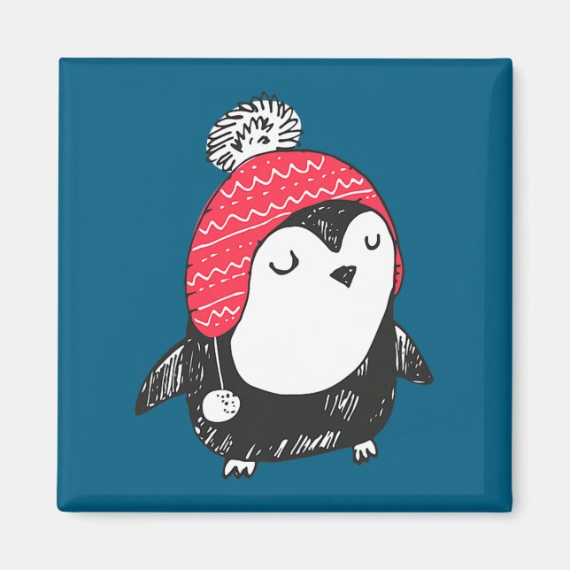 Christmas Cute Baby Penguin Wearing Winter Hat W_e Magnet (Vorne)