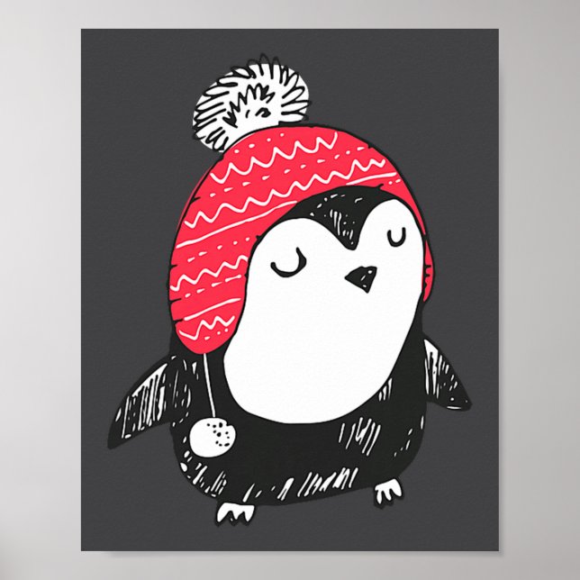 Christmas Cute Baby Penguin Wearing Winter Hat W_e Poster (Vorne)