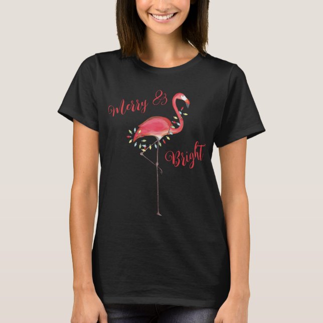 Christmas Cute Nk Flamingo String Lights T Shirt  (Vorderseite)