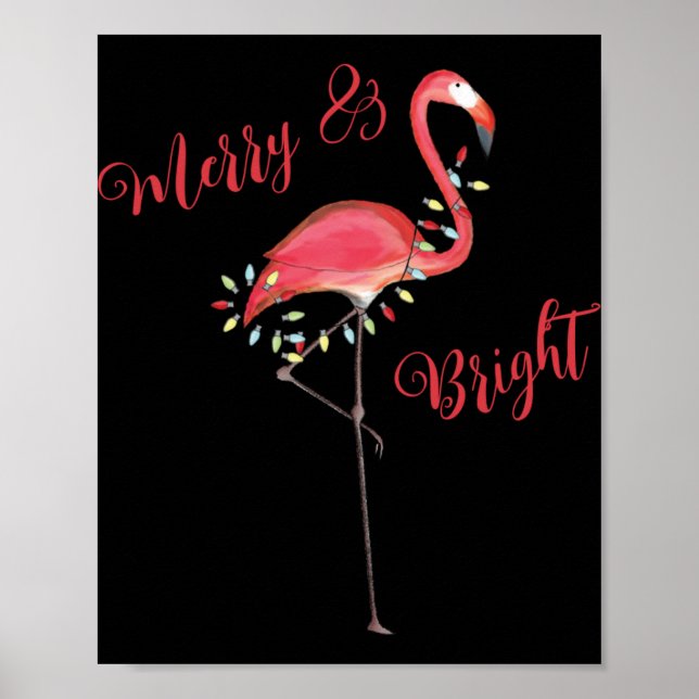 Christmas Cute Nk Flamingo String Lights T Shirt  Poster (Vorne)