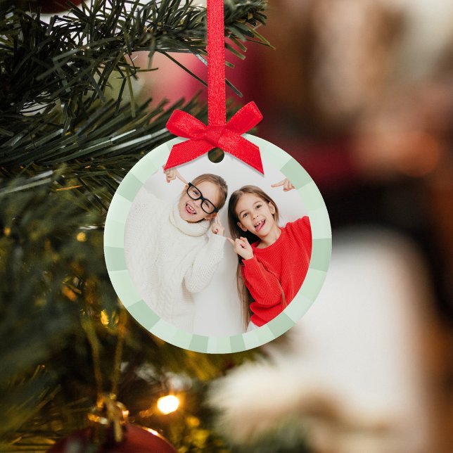 Christmas Cute Photo Green Whimsical Fun  Keramik Ornament (Whimsical green cute photo Christmas ornament.)