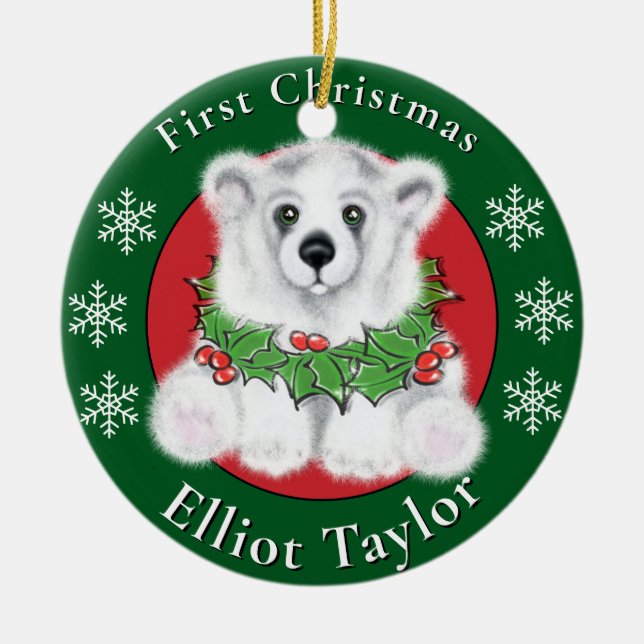Christmas cute polar bear cub, Santa bear cub  Keramik Ornament (Vorne)