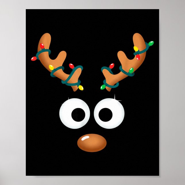Christmas Cute Reindeer Face Antlers Wrapped In Li Poster (Vorne)