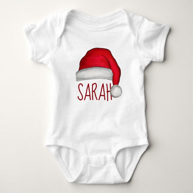 Christmas Cute Santa Red Whimsical Funny Hat Baby Strampler (Vorderseite)