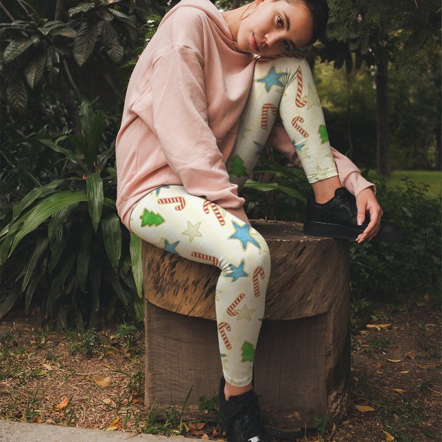 Christmas Cute Simple Whimsical Cookie Cutouts Leggings (Christmas holiday cute Christmas cookies print leggings)