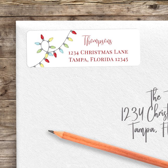 Christmas Cute Whimsical Colorful String Lights (Christmas Whimsical colorful string lights return address labels. )