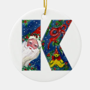CHRISTMAS D BRIEF / SANTA CLAUS MIT ROTEM RIBBON KERAMIK ORNAMENT