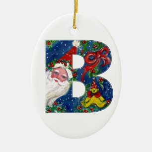 CHRISTMAS D BRIEF / SANTA CLAUS MIT ROTEM RIBBON KERAMIKORNAMENT