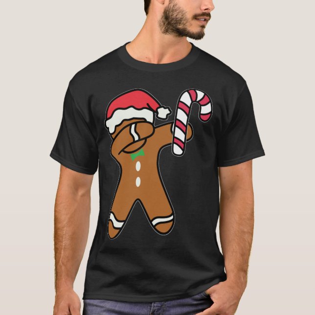 Christmas Dabbing Gingerbread Man Candy Cane Dance T-Shirt (Vorderseite)