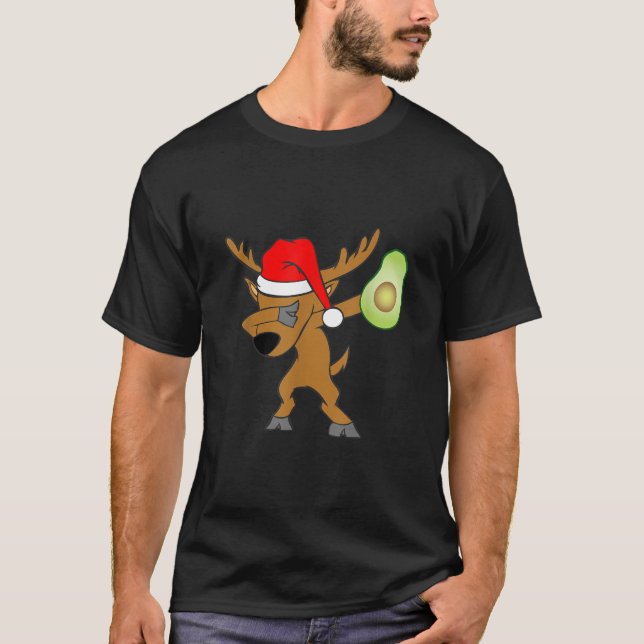 Christmas Dabbing Reindeer Santa Claus Avocado Gua T-Shirt (Vorderseite)
