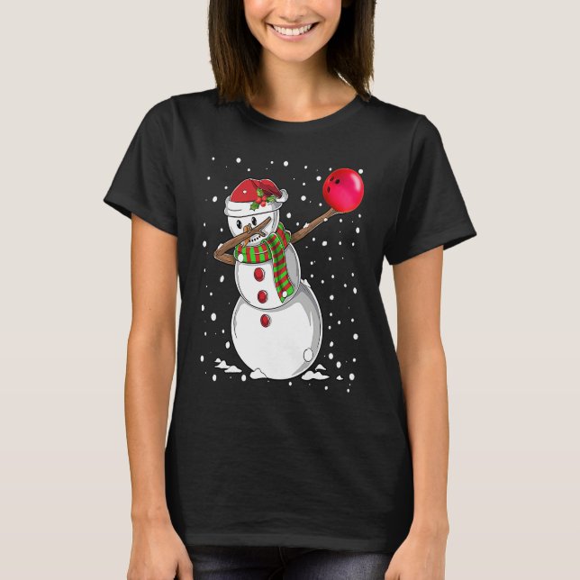 Christmas Dabbing Snowman Bowling Boys Kids Xmas S T-Shirt (Vorderseite)