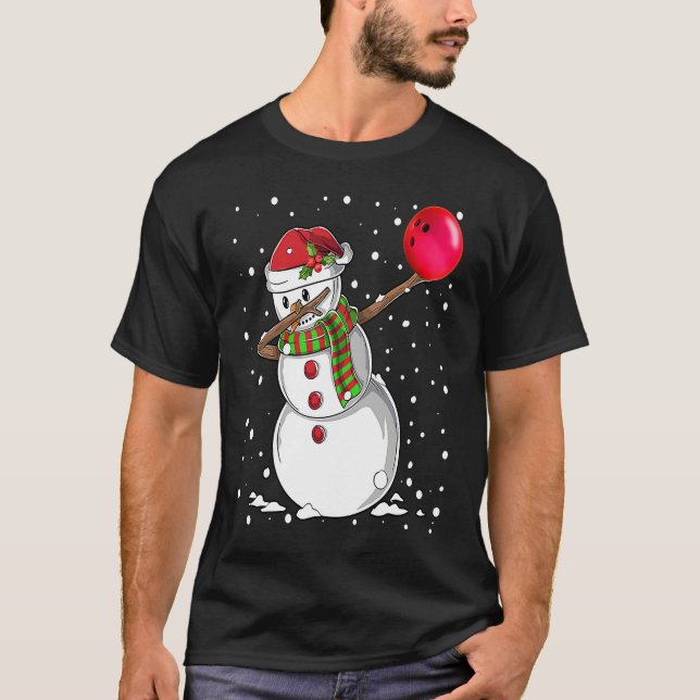 Christmas Dabbing Snowman Bowling Boys Kids Xmas S T-Shirt (Vorderseite)