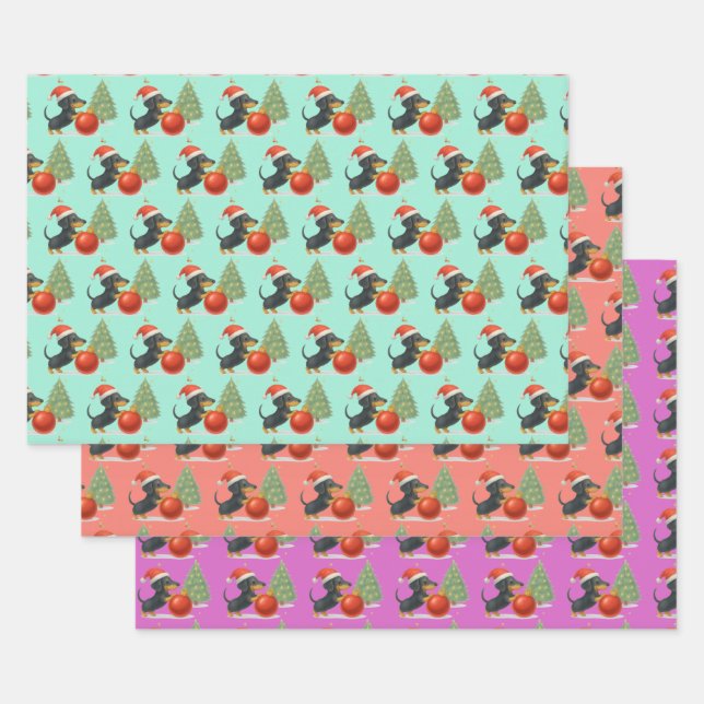 Christmas Dachshund Dog Wrapping Sheet Set Geschenkpapier Set (Set)