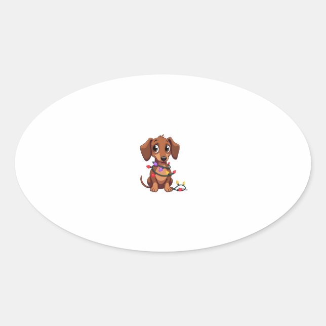 Christmas Dachshund Lights (3) Ovaler Aufkleber (Vorderseite)